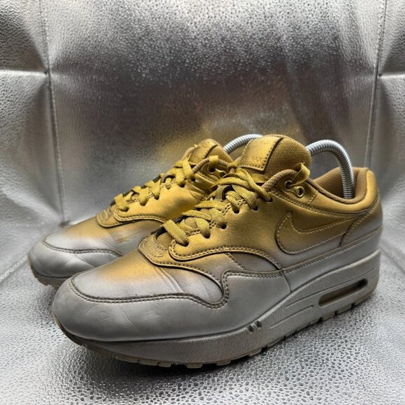 Size 9 Nike Air Max 1 Metallic Gold Platinum Womens Athletic Sneaker 917691-700 - Picture 1 of 10
